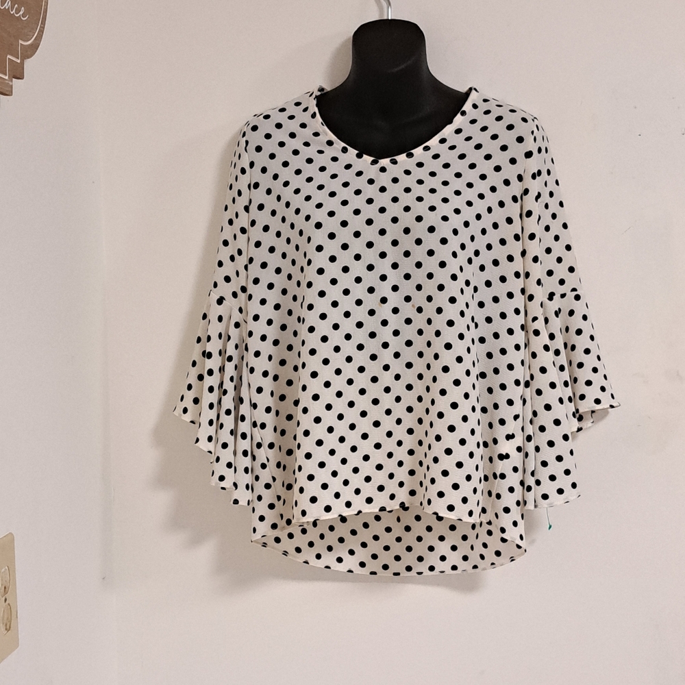 Green Envelope Los Angeles Black and White Polka Dot Blouse Misses Size Medium
